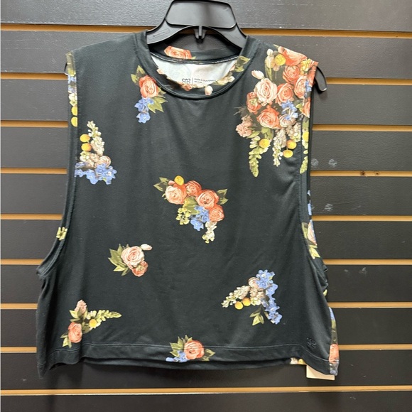 Albion Tops - Albion Fit Venus Tank Top Rose Floral Black Size Large